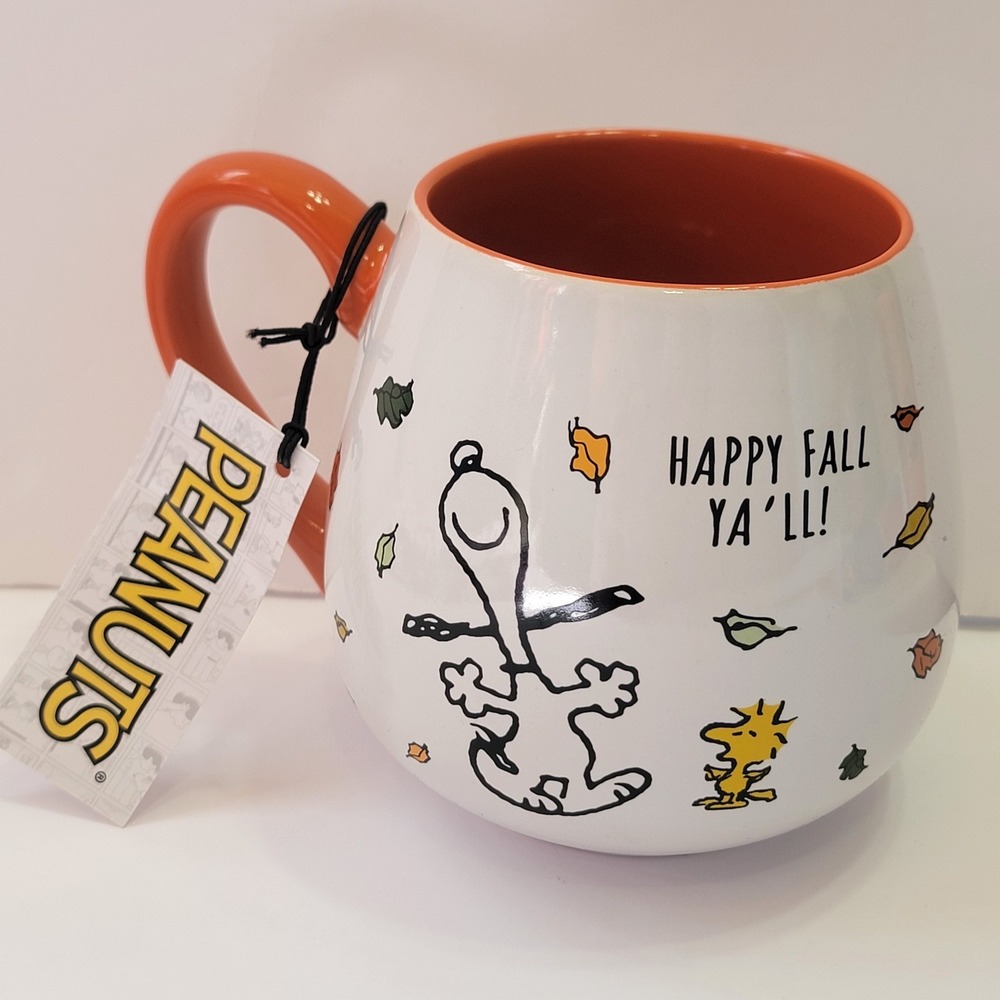Peanuts Dancing Snoopy Woodstock "Happy Fall" Leaves Thanksgiving 20z Coffee Mug